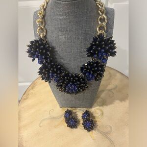Banana Republic Elegant Blue and Gold Statement Necklace and Earrings Set